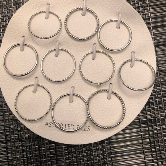 23 simple silver ring bands assorted sizes 7 & 8 Mix & Match w cubic zirconia! - Picture 5 of 8